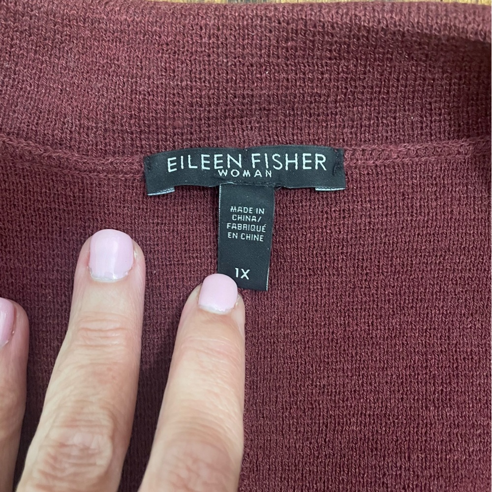Eileen Fisher Woman Burgundy Sweater Jacket 100% Merino Wool Size 1X - Picture 2 of 8